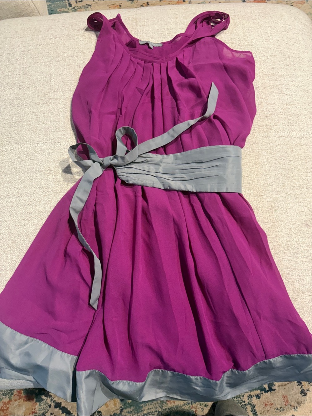 NY Collection Magenta Chiffon Dress with Gray Sash